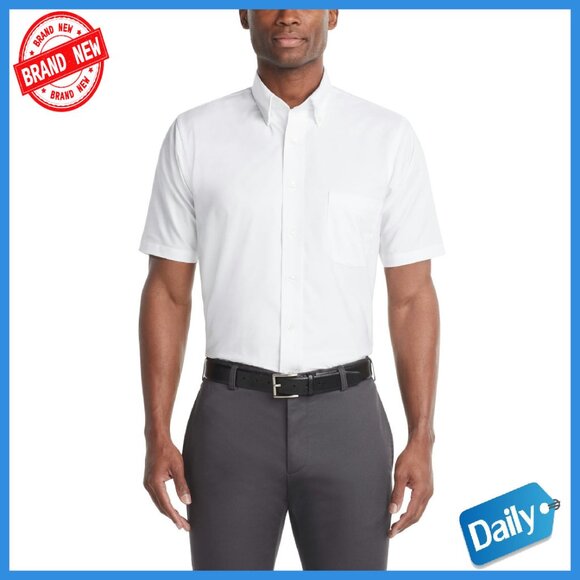 Men's Short Sleeve Oxford Dress Shirt Regular Fit Button Down Collar